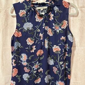 LOFT Women's Floral Sleeveless Blouse - Blue and Orange